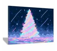 WUFIEA Affiches de Noël Arbre néon Tableaux, Décorations de cheminée, Décorations de Noël de luxe et cadeaux pour la maison (pour lui/elle)(Violet clair09)-70x100cm Encadrée