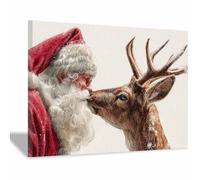 WUFIEA Affiches de Noël Biche aux moustaches affectueuses Tableaux, Décorations de cheminée, Décorations de Noël de luxe et cadeaux pour la maison (pour lui/elle)(Rouge et blanc204)-40x60cm Encadrée