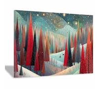 WUFIEA Affiches de Noël Étoile colorée de la forêt Tableaux, Décorations de cheminée, Décorations de Noël de luxe et cadeaux pour la maison (pour lui/elle)(Rouge152)-70x100cm Encadrée