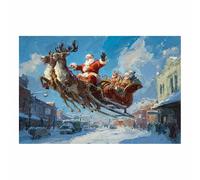 WUFIEA Affiches de Noël Luge volante Tableaux, Décorations de cheminée, Décorations de Noël de luxe et cadeaux pour la maison (pour lui/elle)(Bleu295)-60x90cm Sans cadre