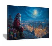 WUFIEA Affiches de Noël Pensées du vieil homme dans la ville Tableaux, Décorations de cheminée, Décorations de Noël de luxe et cadeaux pour la maison (pour lui/elle)(Bleu marine126)-20x30cm Encadrée