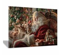 WUFIEA Affiches de Noël Vieux cerf sacré Tableaux, Décorations de cheminée, Décorations de Noël de luxe et cadeaux pour la maison (pour lui/elle)(Rouge35)-40x60cm Encadrée
