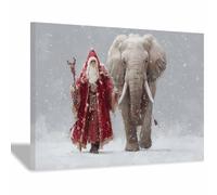WUFIEA Affiches de Noël Voyage en compagnie d'un éléphant Tableaux, Décorations de cheminée, Décorations de Noël de luxe et cadeaux pour la maison (pour lui/elle)(Rouge191)-20x30cm Encadrée