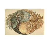 WUFIEA Arbre de vie en Impression sur toile Arbre de Tai Chi Affiche Murale Abstrait Image sur Toile Tableau Salon Chambre Décorations(Cameau)-40x60cm Sans cadre