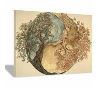 WUFIEA Arbre de vie en Impression sur toile Arbre de Tai Chi Affiche Murale Abstrait Image sur Toile Tableau Salon Chambre Décorations(Cameau)-20x30cm Encadrée