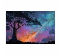 WUFIEA Arbre de vie en Impression sur toile Ombre de l'arbre de nuit étoilée Affiche Murale Abstrait Image sur Toile Tableau Salon Chambre Décorations(Violet)-40x60cm Sans cadre