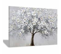 WUFIEA Arbre de vie Impression sur toile Murale Arbre à fleurs pour Le Maison,Salon,Chambre,Cuisine(blanc)-70x100cm Encadrée