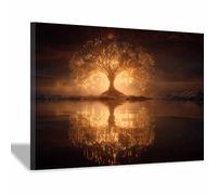 WUFIEA Arbre de vie Impression sur toile Murale Arbre d'ombre pour Le Maison,Salon,Chambre,Cuisine(doré)-70x100cm Encadrée