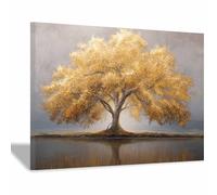 WUFIEA Arbre de vie Impression sur toile Murale Arbre Ombre d'Or pour Le Maison,Salon,Chambre,Cuisine(Or)-70x100cm Encadrée