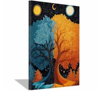 WUFIEA Arbre de vie Impression sur toile Murale Arbres Jumeaux pour Le Maison,Salon,Chambre,Cuisine(Couleur orange)-40x60cm Encadrée