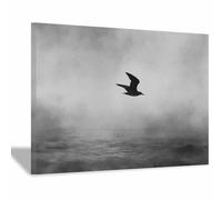 WUFIEA Art abstrait - Impression sur toile - Noir et blanc Oiseau solitaire effleurant pour la Maison décoration Moderne murale salon, chambre à coucher(Noir et blanc)-60x90cm Encadrée