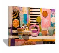 WUFIEA Art Tableau mural sur toile abstrait Collections d'objets colorés Affiche Peinture Tableau Decoration Murale Salon Chambre Maison(Multicolore85)-60x80cm Encadrée