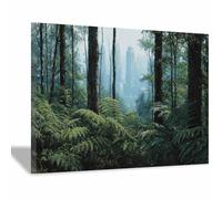 WUFIEA Art Tableau mural sur toile abstrait Scène urbaine forestière Affiche Peinture Tableau Decoration Murale Salon Chambre Maison(vert)-70x100cm Encadrée