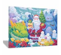 WUFIEA Décoration de Noël et d'Hiver pour la Maison Peinture sur Toile Rassemblement de monstres sacrés pour Salon, Chambre ou Dortoir - pour les Fêtes(Vert olive141)-40x60cm Encadrée