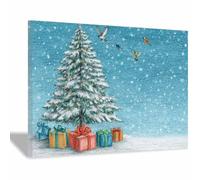 WUFIEA Décoration Murale de Noël sur Toile décoration Murale d'hiver Oiseau Voler dans un arbre pour la Maison Le Salon Les Festivals Le Nouvel an Toile(Vert menthe49)-40x60cm Encadrée