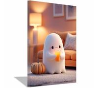 WUFIEA Décorations de fête d'halloween Impression sur Toile Peinture Effrayante Esprits tenant un verre Tableau Decoration Murale Salon Chambre Salle de Bain(Jaune190)-20x30cm Encadrée