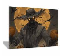 WUFIEA Décorations de fête d'halloween Impression sur Toile Peinture Effrayante Ombre de melon nocturne Tableau Decoration Murale Salon Chambre Salle de Bain(jaune76)-60x90cm Encadrée
