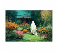 WUFIEA Décorations de fête d'halloween Impression sur Toile Peinture Effrayante Ombre d'esprit de jardin Tableau Decoration Murale Salon Chambre Salle de Bain(vert124)-70x100cm Sans cadre