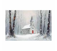 WUFIEA Décorations murales de Noël Église dans la forêt tableaux modernes sur toile, pour décorer salons, chambres, salles de bains, cuisines et bureaux(Blanc146)-60x80cm Sans cadre
