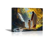 WUFIEA Image divine de la miséricorde, amour Jésus Christ Peinture sur toile garçon pour chambre à coucher, salon, bureau(or)-60x80cm Encadrée