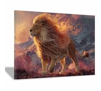 WUFIEA Images sur toile Lion Crinière de lion flottant au vent pour Le Bureau à Domicile Décoration Moderne(orange05)-40x60cm Encadrée