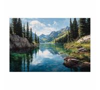 WUFIEA Impression Photo Paysage sur Toile décoration Lac de ruisseau de montagne Tableau Decoration Murale Salon Moderne(bleu59)-60x90cm Sans cadre