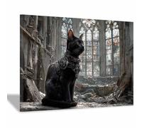 WUFIEA Impression sur toile avec motifs d'animaux et chats Mog église salon, chambre à coucher, cuisine, couloir, escaliers(Gris21)-40x60cm Encadrée