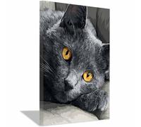 WUFIEA Impression sur toile avec motifs d'animaux et chats Mog gris endormi salon, chambre à coucher, cuisine, couloir, escaliers(Gris168)-60x80cm Encadrée