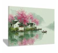 WUFIEA Impression sur Toile Paysage Habitation au bord de l'eau tableaux, arts décoratifs, Convient pour le salon, la salle de bain Décoration murale, etc.(blanc)-40x60cm Encadrée