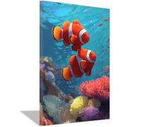 WUFIEA Impression sur toile représentant des animaux marins - Décoration murale Poissons-clowns jumeaux Décoration d'intérieur pour salle de bain, chambre à coucher salon(orange272)-40x60cm Encadrée