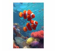 WUFIEA Impression sur toile représentant des animaux marins - Décoration murale Poissons-clowns jumeaux pour salle de bain, chambre à coucher salon(orange272)-60x80cm Sans cadre