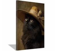 WUFIEA impressions de posters d'Halloween Décoration murale Dark Academia Chatte sous un chapeau pour décorer salons, bibliothèques,chambres(Couleur camel167)-70x100cm Encadrée