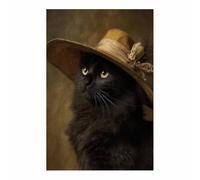 WUFIEA impressions de posters d'Halloween Décoration murale Dark Academia Chatte sous un chapeau pour décorer salons, bibliothèques,chambres(Couleur camel167)-60x80cm Sans cadre