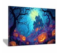WUFIEA impressions de posters d'Halloween Décoration murale Dark Academia Citrouille de la maison des forêts pour décorer les salons, les bibliothèques,chambres(bleu161)-60x80cm Encadrée