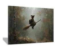 WUFIEA impressions de posters d'Halloween Décoration murale Dark Academia Sorcière volante pour décorer les salons, les bibliothèques,chambres(vert101)-20x30cm Encadrée