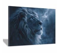WUFIEA Moderne Impression sur Toile Portrait Lion Image Tableau Lion avec le tonnerre Moderne Salon Chambre Décoration Intérieure(bleu99)-60x90cm Encadrée