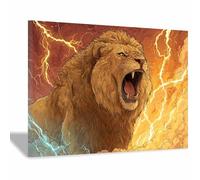 WUFIEA Modernes Motifs Lion Tableaux Muraux Lion rugissant avec le tonnerre pour la maison, le salon, la chambre à coucher, la décoration(rouge112)-70x100cm Encadrée
