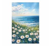 WUFIEA Murale Botanique pour Salle de Bain Fleurs en bord de mer Mural en Toile de Fleur pour Salon Chambre(bleu)-40x60cm Sans cadre