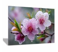 WUFIEA Murale Botanique pour Salle de Bain Points de vue Mural en Toile de Fleur pour Salon Chambre(Couleur rose clair)-60x80cm Encadrée