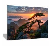 WUFIEA Paysage Tableau Sur Toile Pins saluant l'aube décorations murales, decoration maison, Convient pour le salon, la chambre, le bureau, etc.(noir)-40x60cm Encadrée