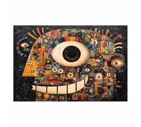 WUFIEA Peinture abstraite sur toile Art mural moderne Figure multi-yeux pour salon, chambre (kaki 84-40 x 60 cm sans cadre