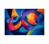 WUFIEA Peinture abstraite sur toile Art Mural Moderne Intersection d'anneaux colorés pour Salon Chambre Bleu tibétain 81-60x90cm sans cadre