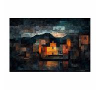 WUFIEA Peinture abstraite sur toile Art mural moderne Ombre sombre d'un village pour salon, chambre (Gris foncé15-70x100cm sans cadre