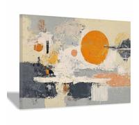 WUFIEA Peinture abstraite sur toile Art mural moderne Soleil orange Peinture pour salon, chambre (Beige87-20x30cm Encadré