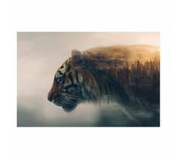 WUFIEA Peinture sur toile représentant des animaux tigre affiches et impressions HD Tigres à double ombre décoration murale pour salon(Marron)-70x100cm Sans cadre