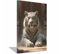 WUFIEA Peinture sur toile représentant des animaux tigre affiches et impressions HD Tigres blancs palais décoration murale pour salon(Blanc)-60x90cm Encadrée