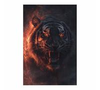 WUFIEA Peinture sur toile représentant des animaux tigre affiches et impressions HD Tigres braises de flammes décoration murale pour salon(Bleu)-20x30cm Sans cadre