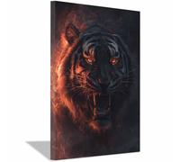 WUFIEA Peinture sur toile représentant des animaux tigre affiches et impressions HD Tigres braises de flammes décoration murale pour salon(Bleu)-60x80cm Encadrée