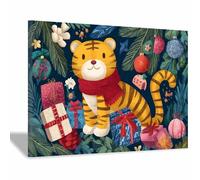 WUFIEA Peinture sur toile représentant des animaux tigre affiches et impressions HD Tigres de Noël décoration murale pour salon(Orange)-60x90cm Encadrée