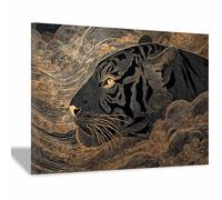 WUFIEA Peinture sur toile représentant des animaux tigre affiches et impressions HD Tigres noir et or décoration murale pour salon(Doré)-60x90cm Encadrée